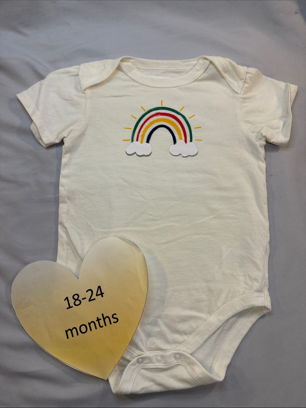 HBC Stripes NWOT Cream Baby Onesie with Rainbow Applique